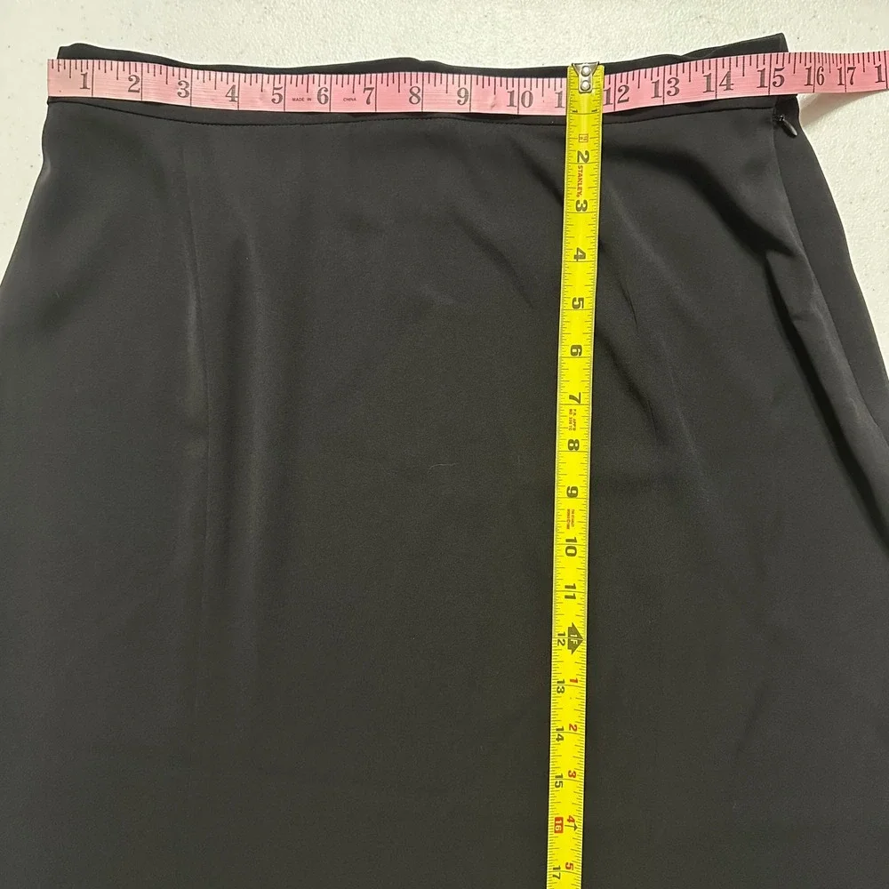 Doncaster Collection Silk Blend A-Line Midi Skirt Black Neutral Minimalist Sz 12